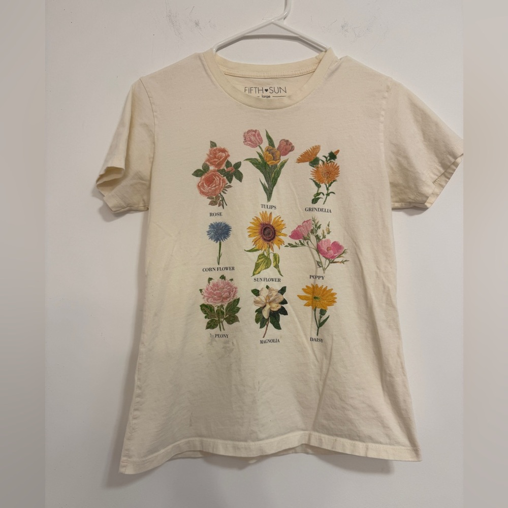 Fifth Sun Cream Cotton Flower T-Shirt - Picture 1 of 4
